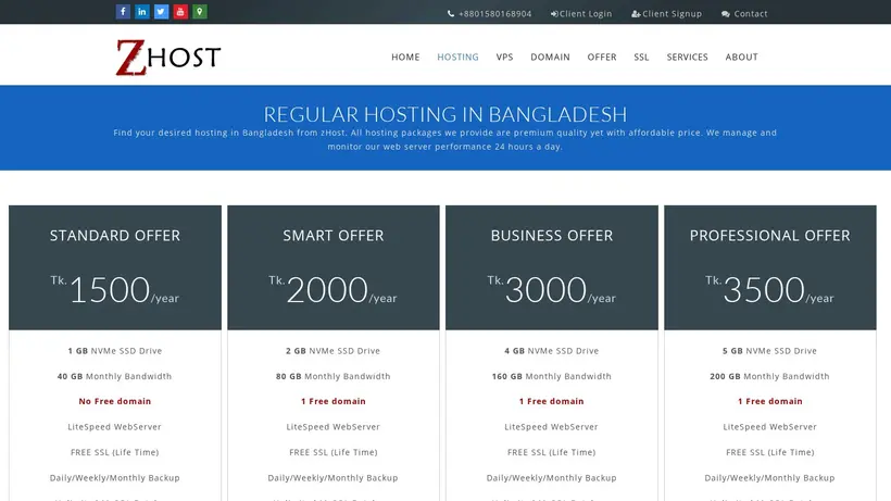 ZHost BD homepage screenshot