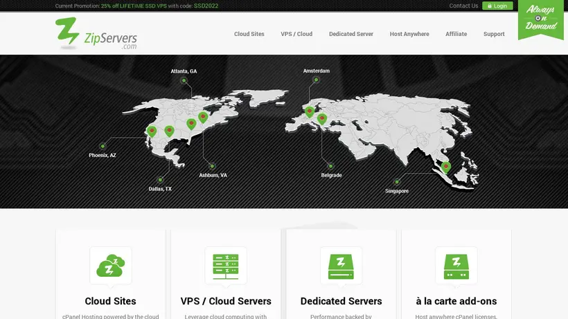 Zip Servers homepage screenshot