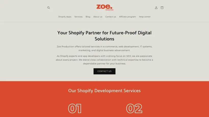 Zoe Production homepage screenshot