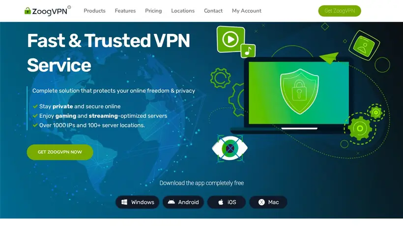 Zoog VPN homepage screenshot