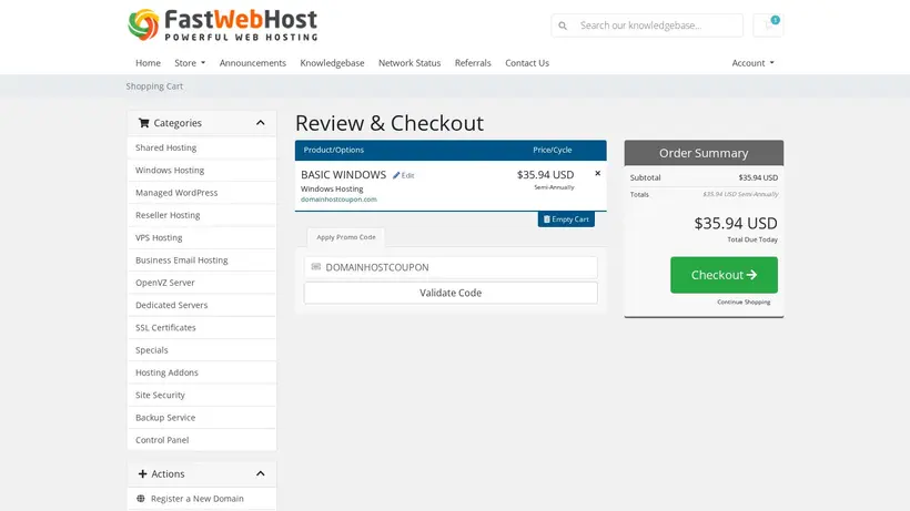 FastWebHost homepage screenshot
