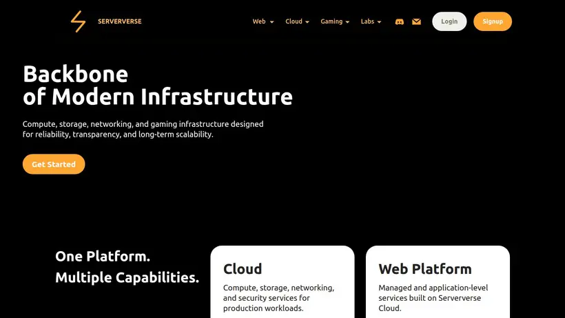 Serververs homepage screenshot
